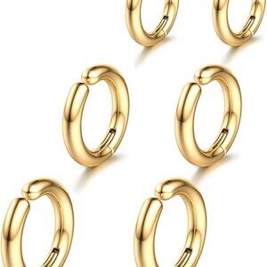 Unisex 3 Pair Clip On Hoop Earrings in Gold, Hypoallergenic Stainless Steel, Sma